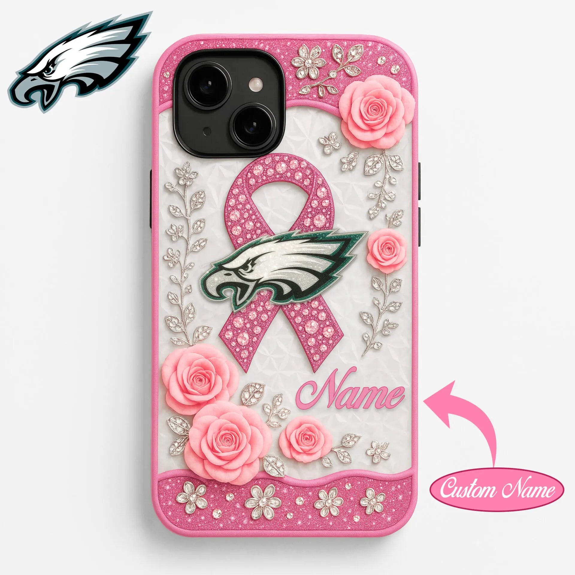 Philadelphia Eagles | Premium NFL Breast Cancer Phonecase HI – HuddleStyle.com - Main