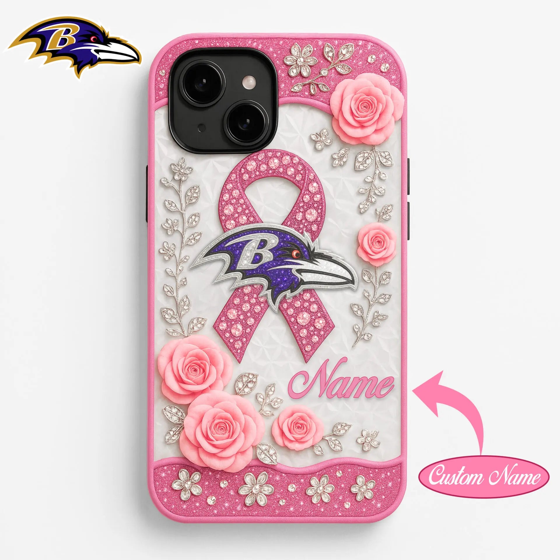 Baltimore Ravens | Premium NFL Breast Cancer Phonecase HI – HuddleStyle.com - Main
