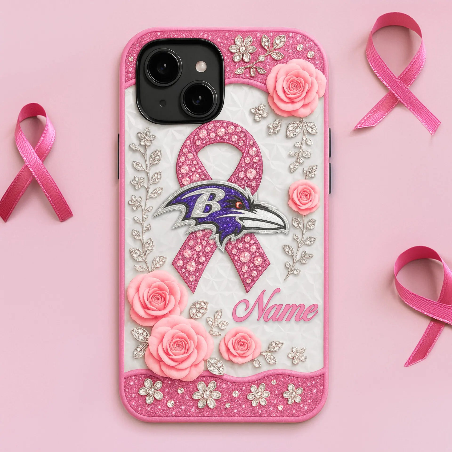 Baltimore Ravens | Premium NFL Breast Cancer Phonecase HI – HuddleStyle.com - Image 2