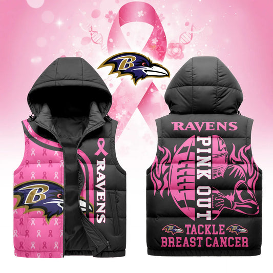 Baltimore Ravens | Premium NFL Pink Out Hooded Vest Puffer – HuddleStyle.com - Main