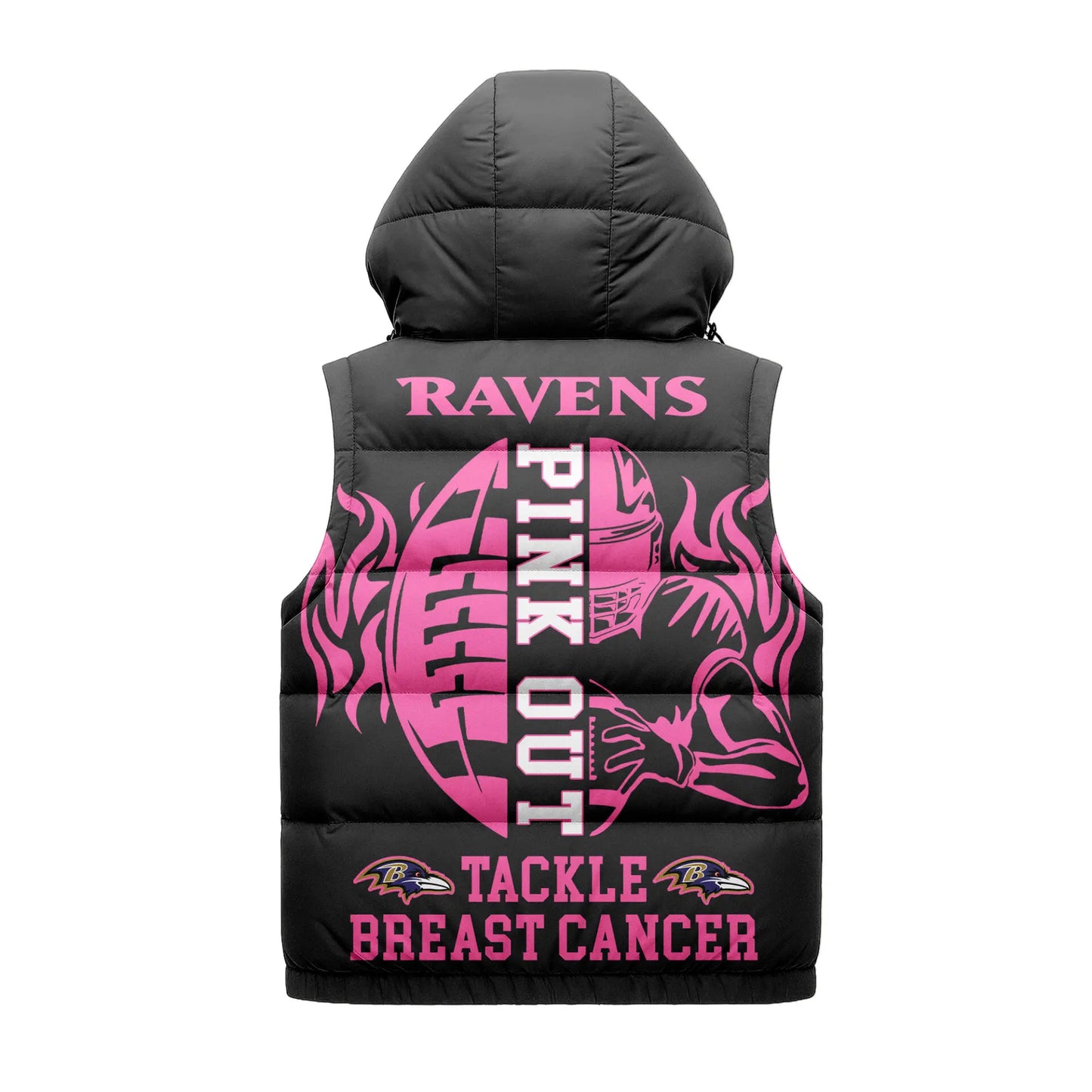 Baltimore Ravens | Premium NFL Pink Out Hooded Vest Puffer – HuddleStyle.com - Image 2