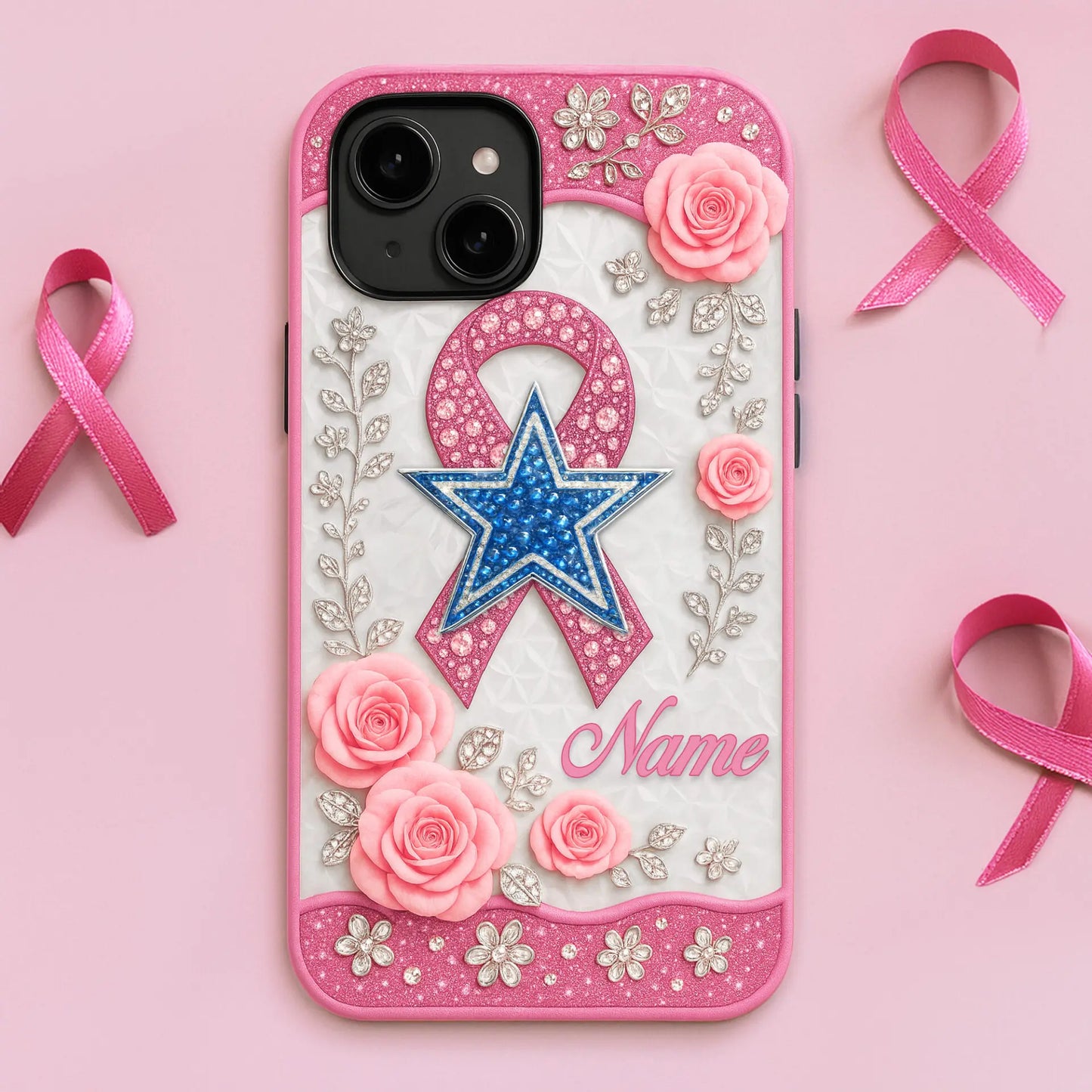 Dallas Cowboys | Premium NFL Breast Cancer Phonecase HI – HuddleStyle.com - Image 2