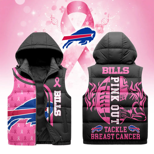 Buffalo Bills | Premium NFL Pink Out Hooded Vest Puffer – HuddleStyle.com - Main