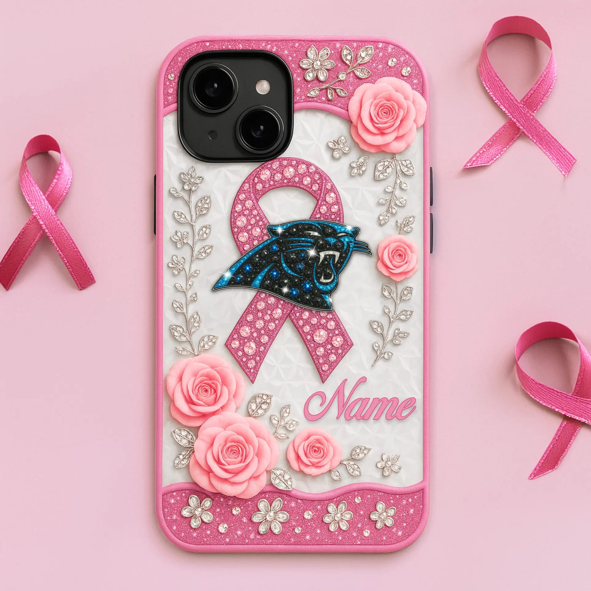 Carolina Panthers | Premium NFL Breast Cancer Phonecase HI – HuddleStyle.com - Image 2