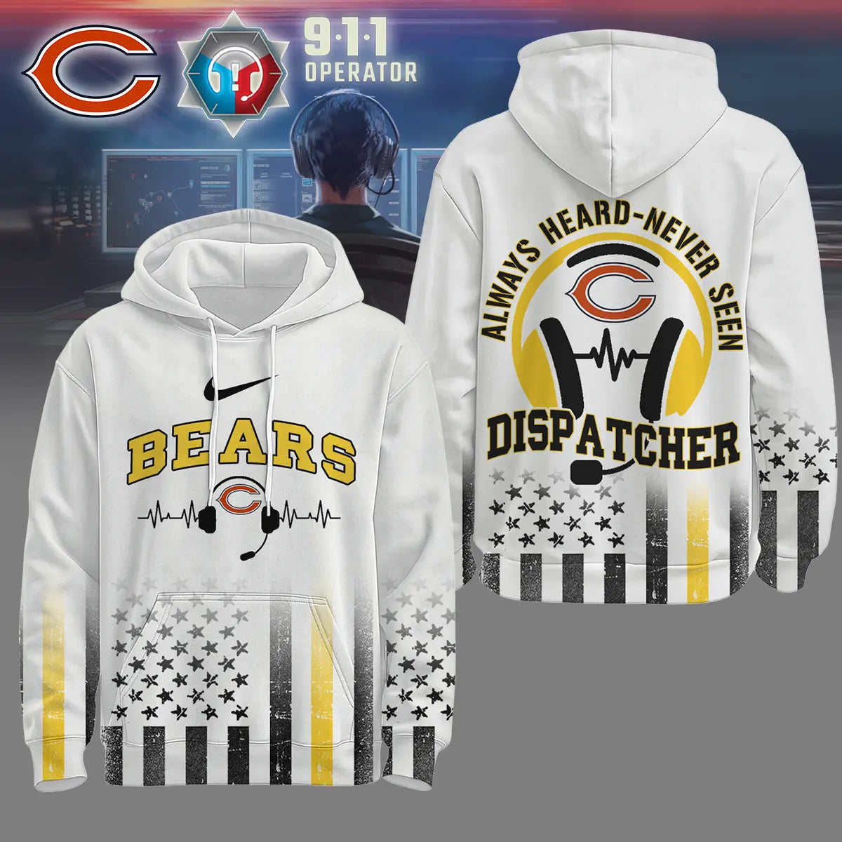 Chicago Bears | Premium NFL Dispatcher Fan Hoodie – HuddleStyle.com - Image 2