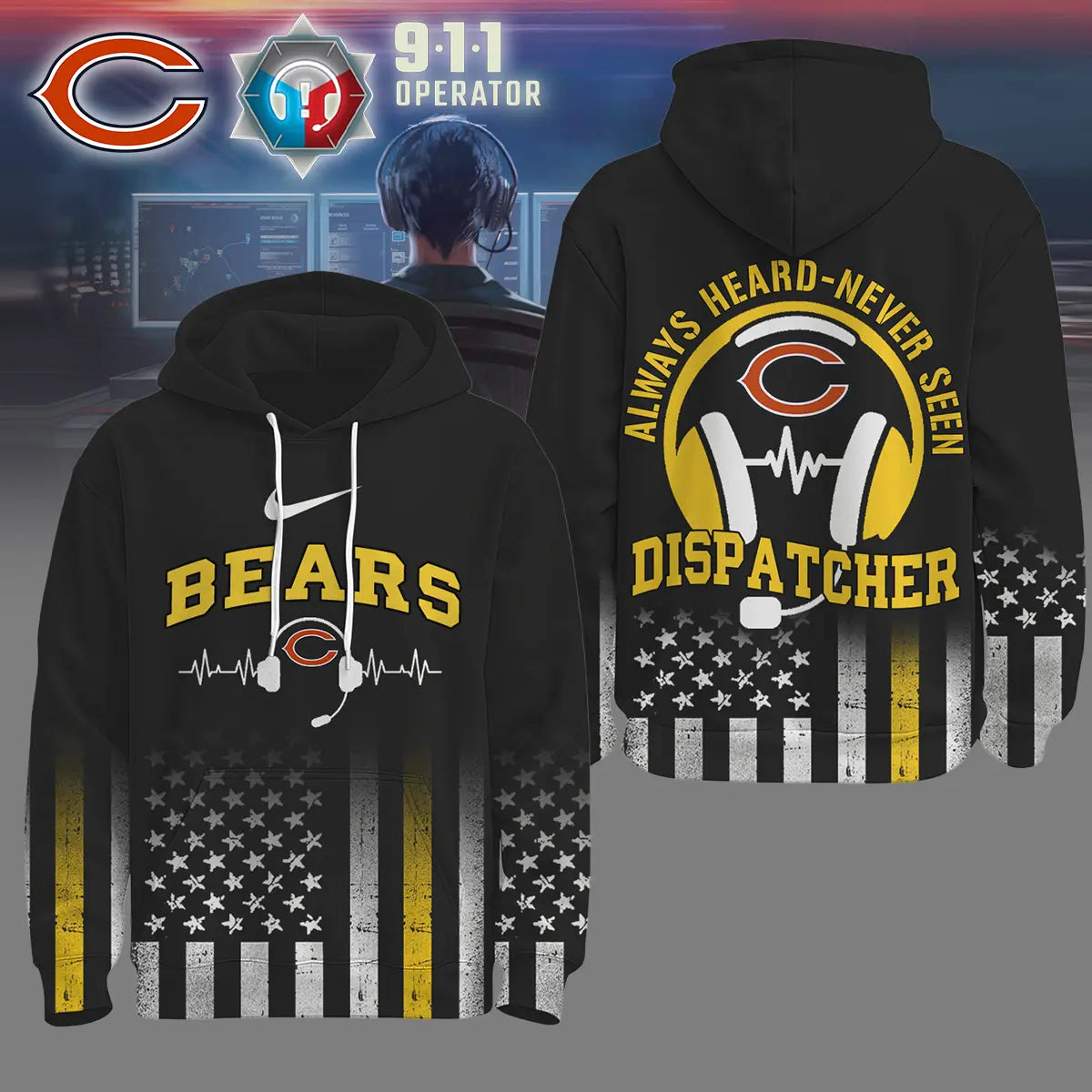 Chicago Bears | Premium NFL Dispatcher Fan Hoodie – HuddleStyle.com - Image 3