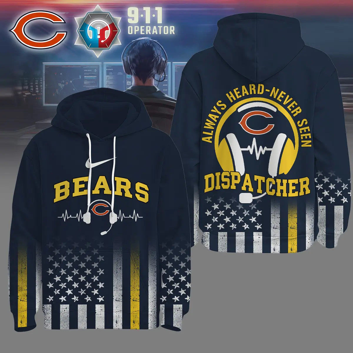 Chicago Bears | Premium NFL Dispatcher Fan Hoodie – HuddleStyle.com - Main