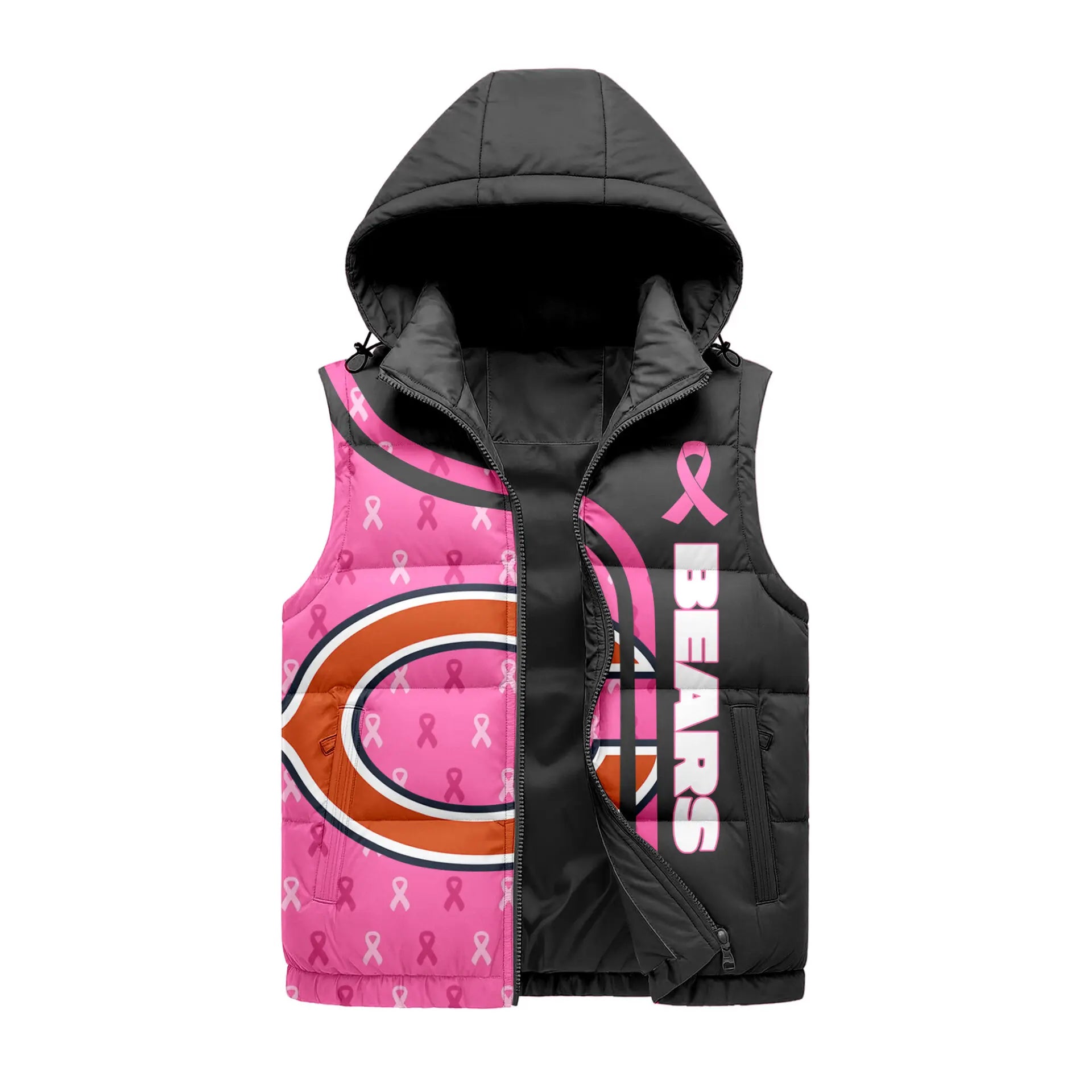 Chicago Bears | Premium NFL Pink Out Hooded Vest Puffer – HuddleStyle.com - Image 2