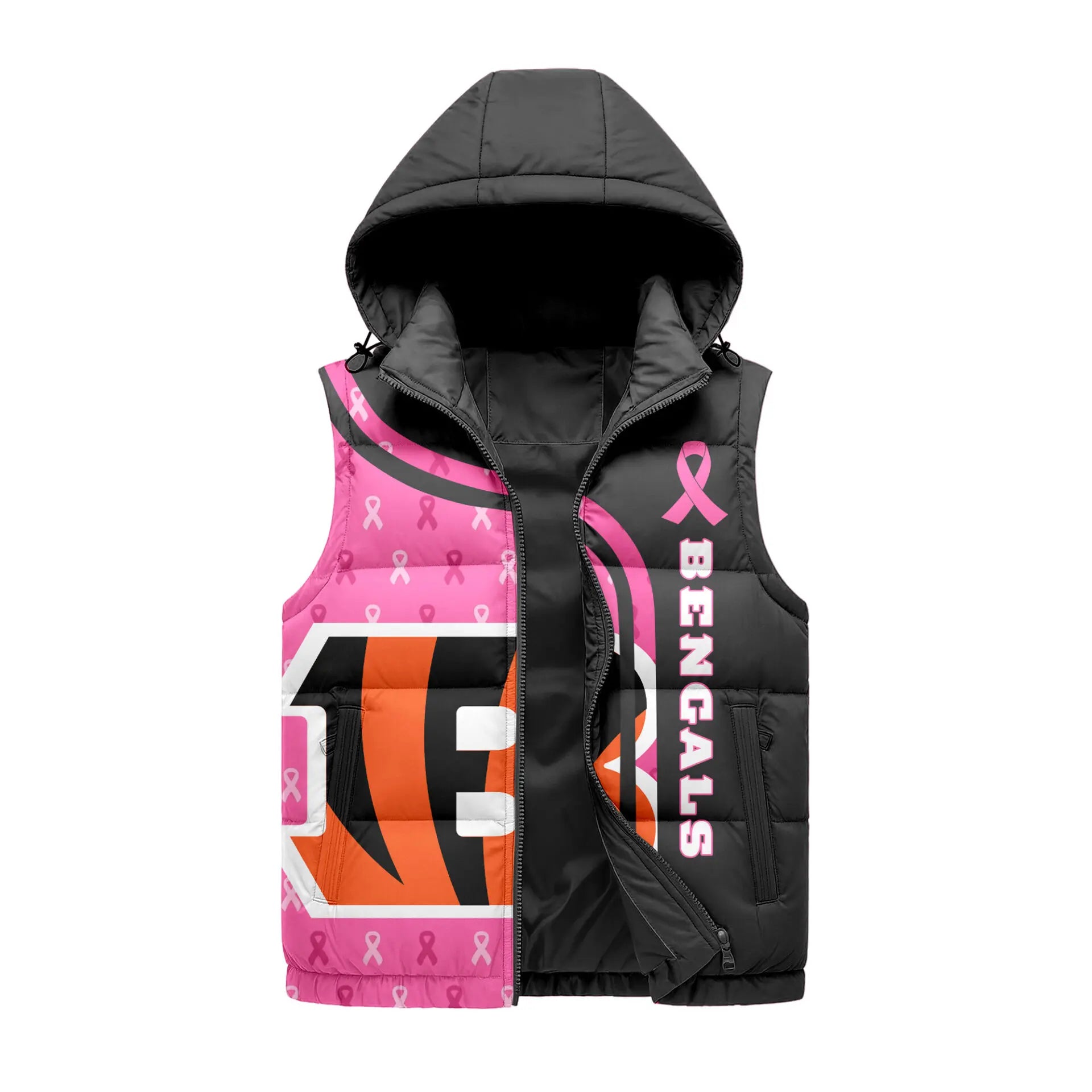 Cincinnati Bengals | Premium NFL Pink Out Hooded Vest Puffer – HuddleStyle.com - Image 3