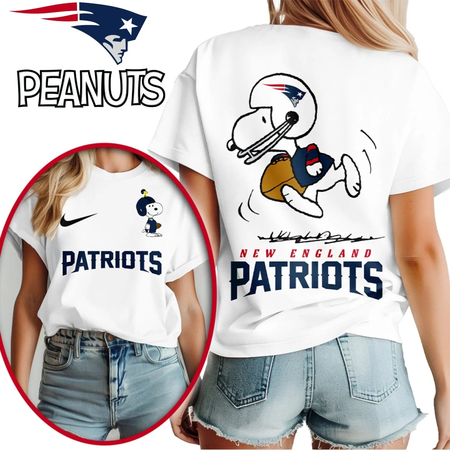 New England Patriots | Premium NFL x Peanuts 3D Shirt HI – HuddleStyle.com - Main