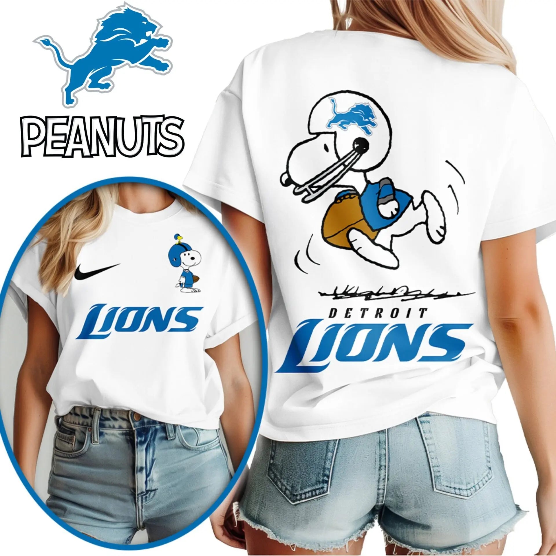 Detroit Lions | Premium NFL x Peanuts 3D Shirt HI – HuddleStyle.com - Image 3