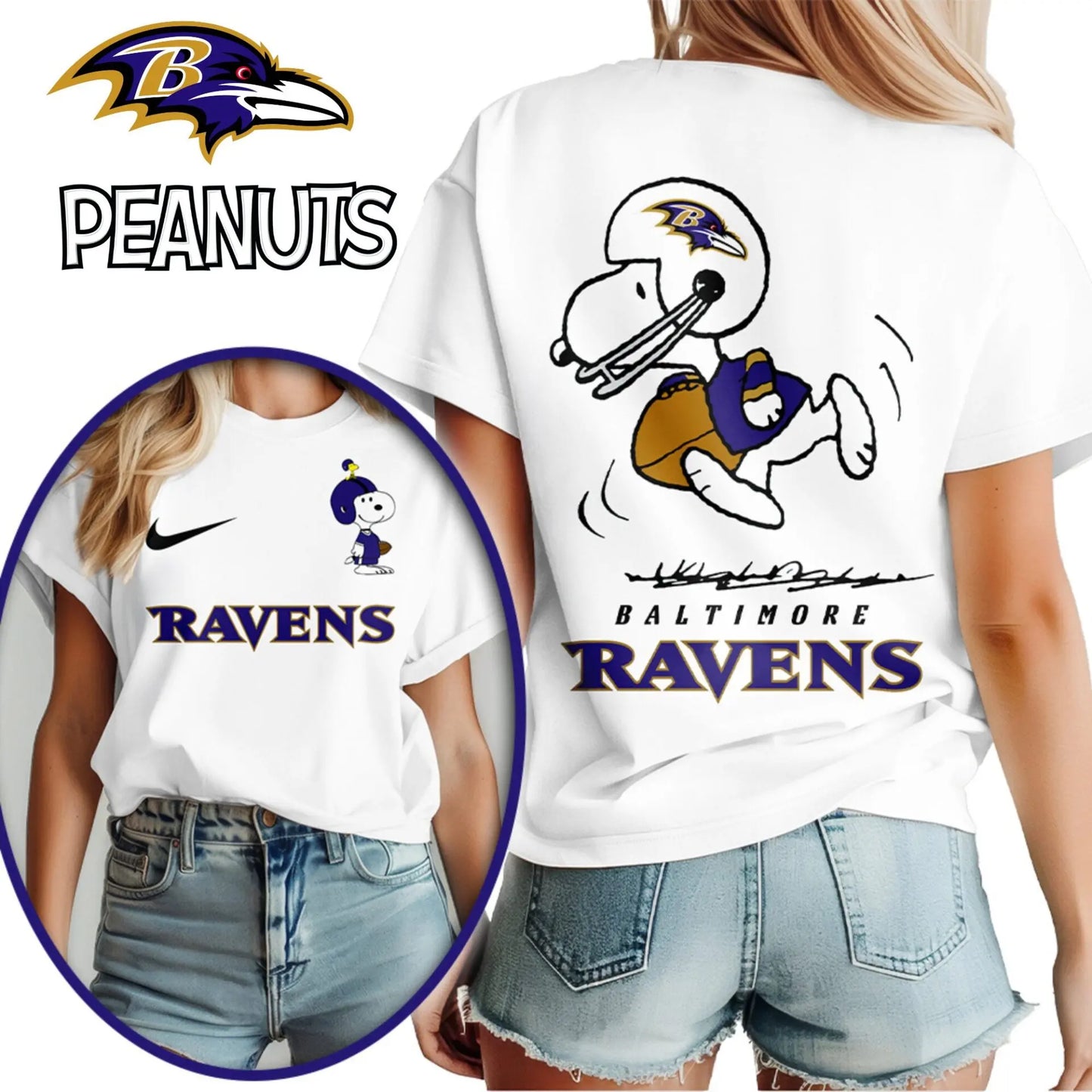 Baltimore Ravens | Premium NFL x Peanuts 3D Shirt HI – HuddleStyle.com - Image 2