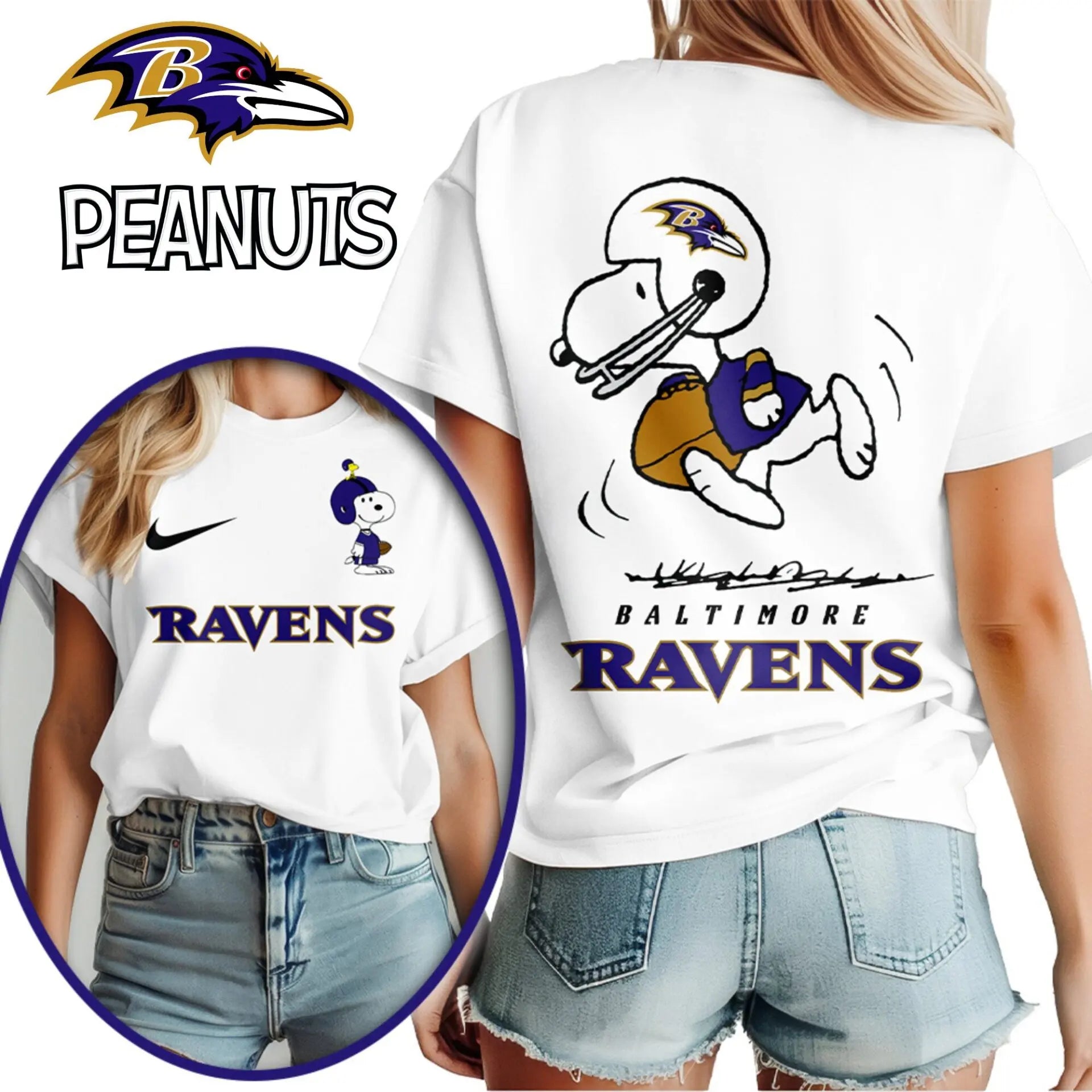 Baltimore Ravens | Premium NFL x Peanuts 3D Shirt HI – HuddleStyle.com - Image 2