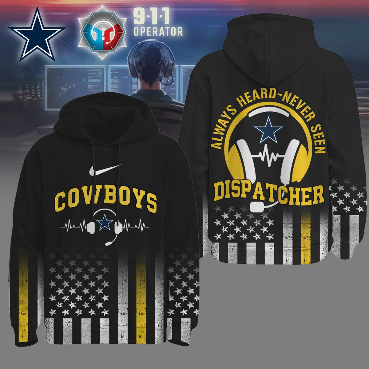 Dallas Cowboys | Premium NFL Dispatcher Fan Hoodie – HuddleStyle.com - Image 3