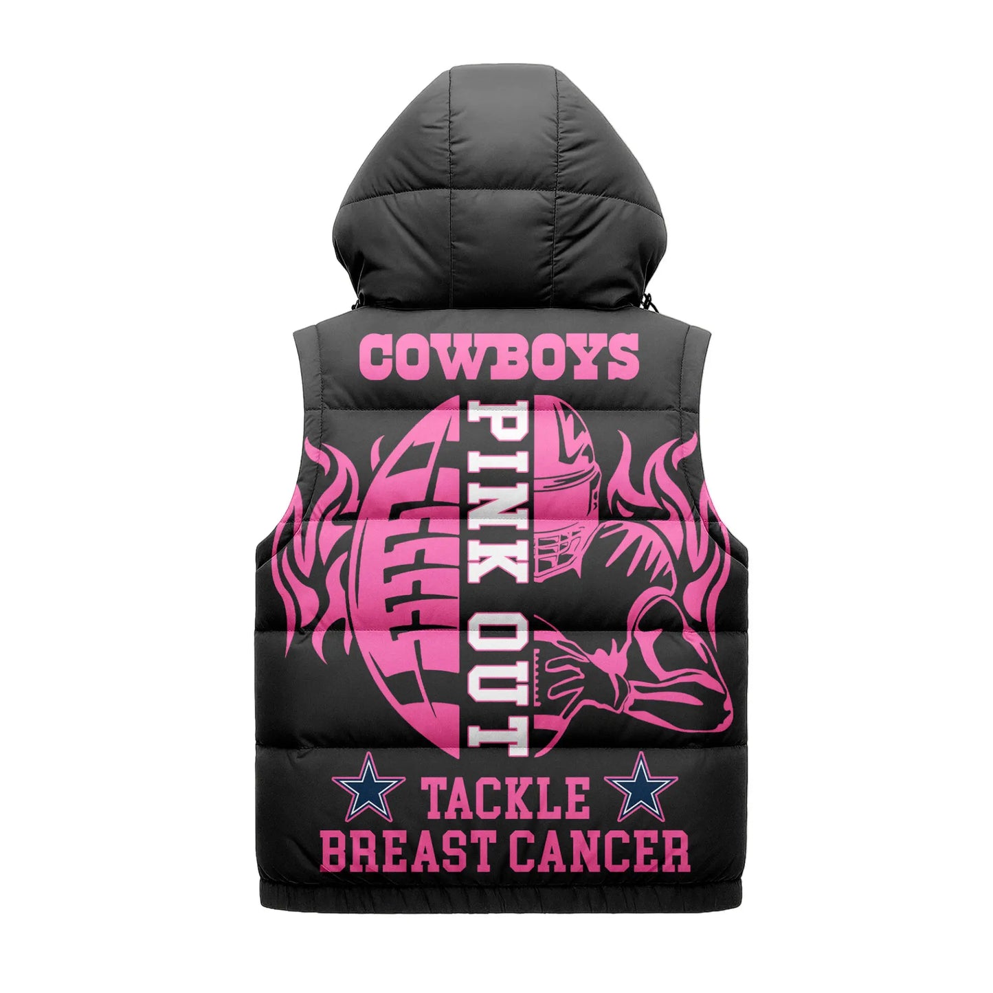 Dallas Cowboys | Premium NFL Pink Out Hooded Vest Puffer – HuddleStyle.com - Image 3