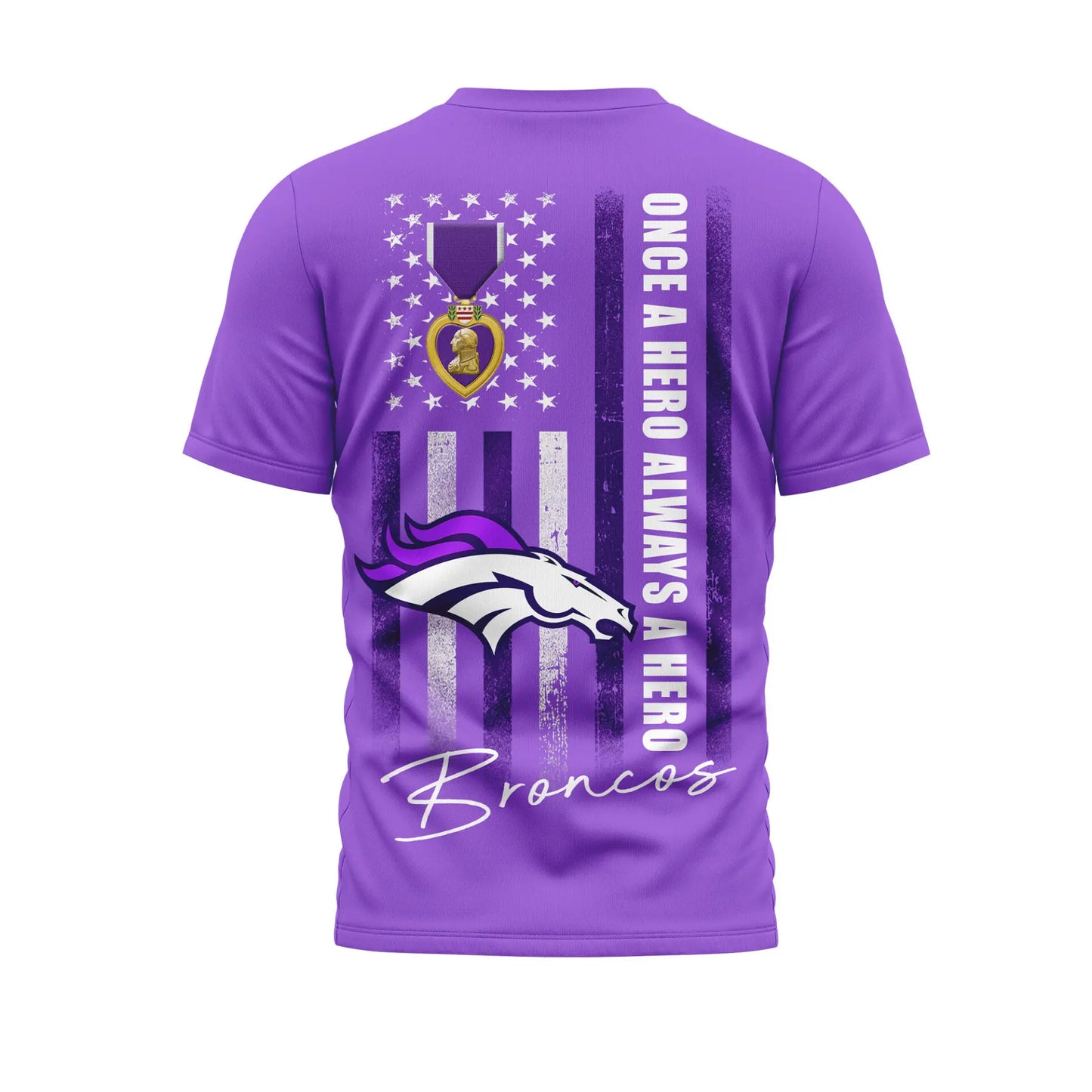 Denver Broncos | Premium NFL Premium National Purple Heart Day 3D Shirt HI – HuddleStyle.com - Main