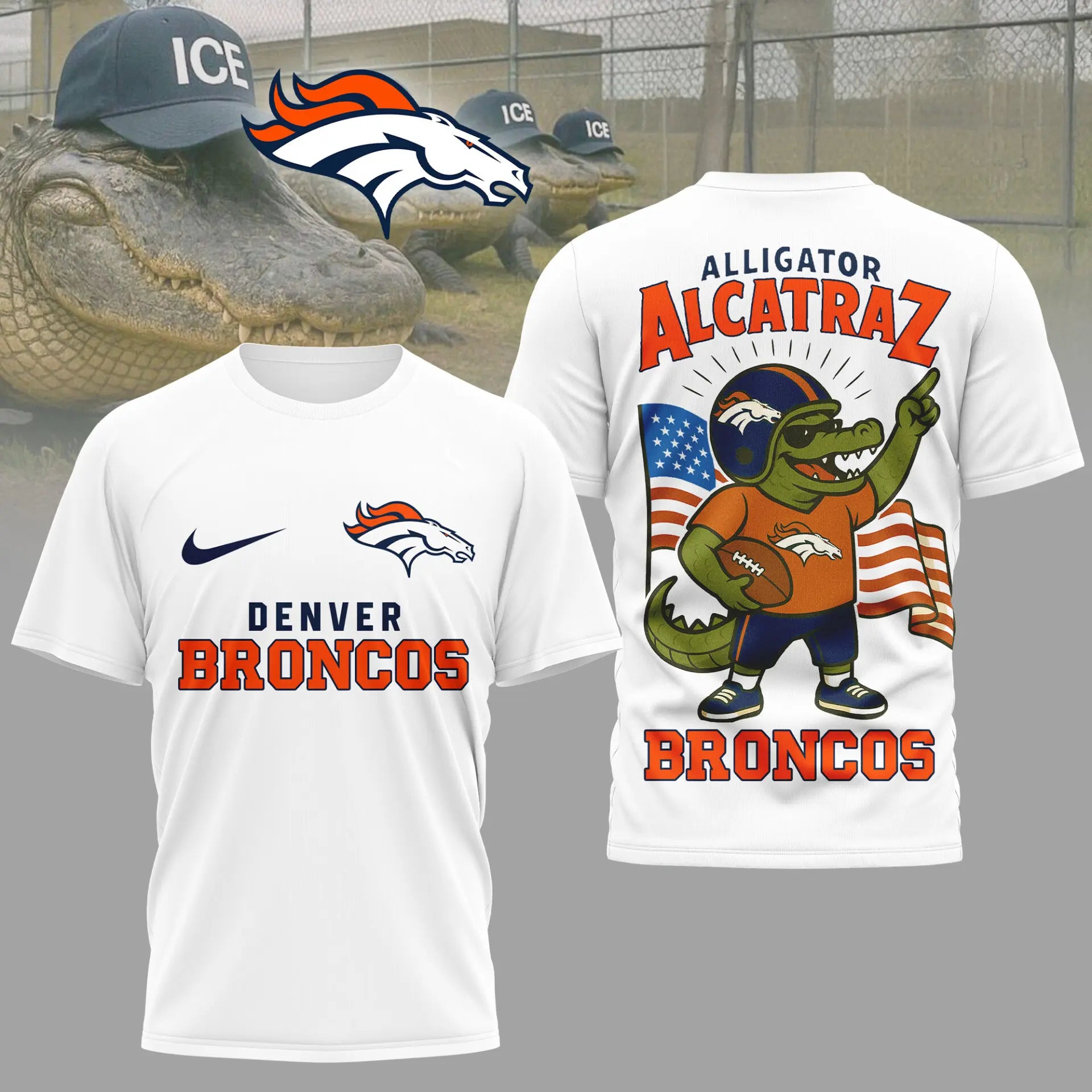Denver Broncos | Premium NFL x Alligator Alcatraz 3D Shirt HI – HuddleStyle.com - Main