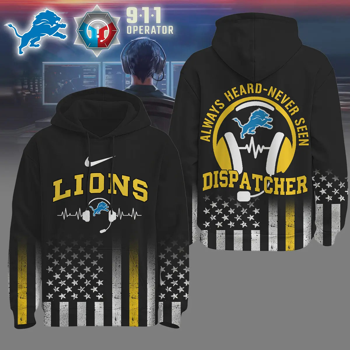 Detroit Lions | Premium NFL Dispatcher Fan Hoodie – HuddleStyle.com - Main