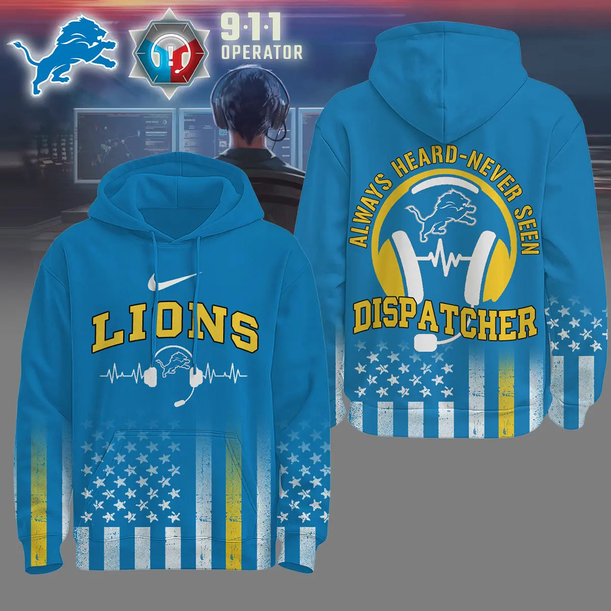 Detroit Lions | Premium NFL Dispatcher Fan Hoodie – HuddleStyle.com - Image 2