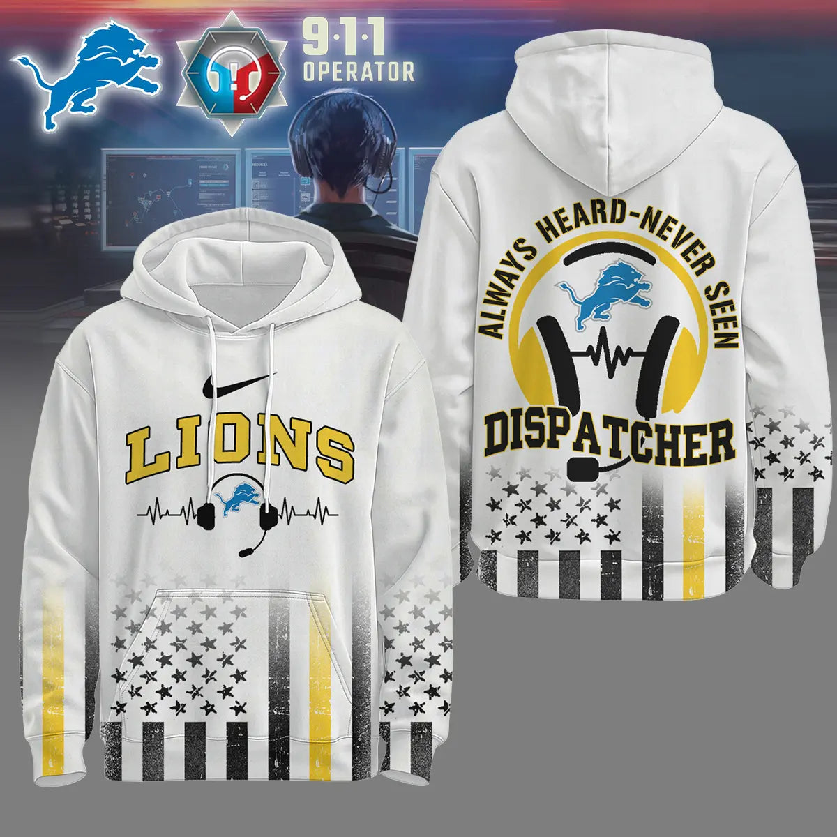 Detroit Lions | Premium NFL Dispatcher Fan Hoodie – HuddleStyle.com - Image 3