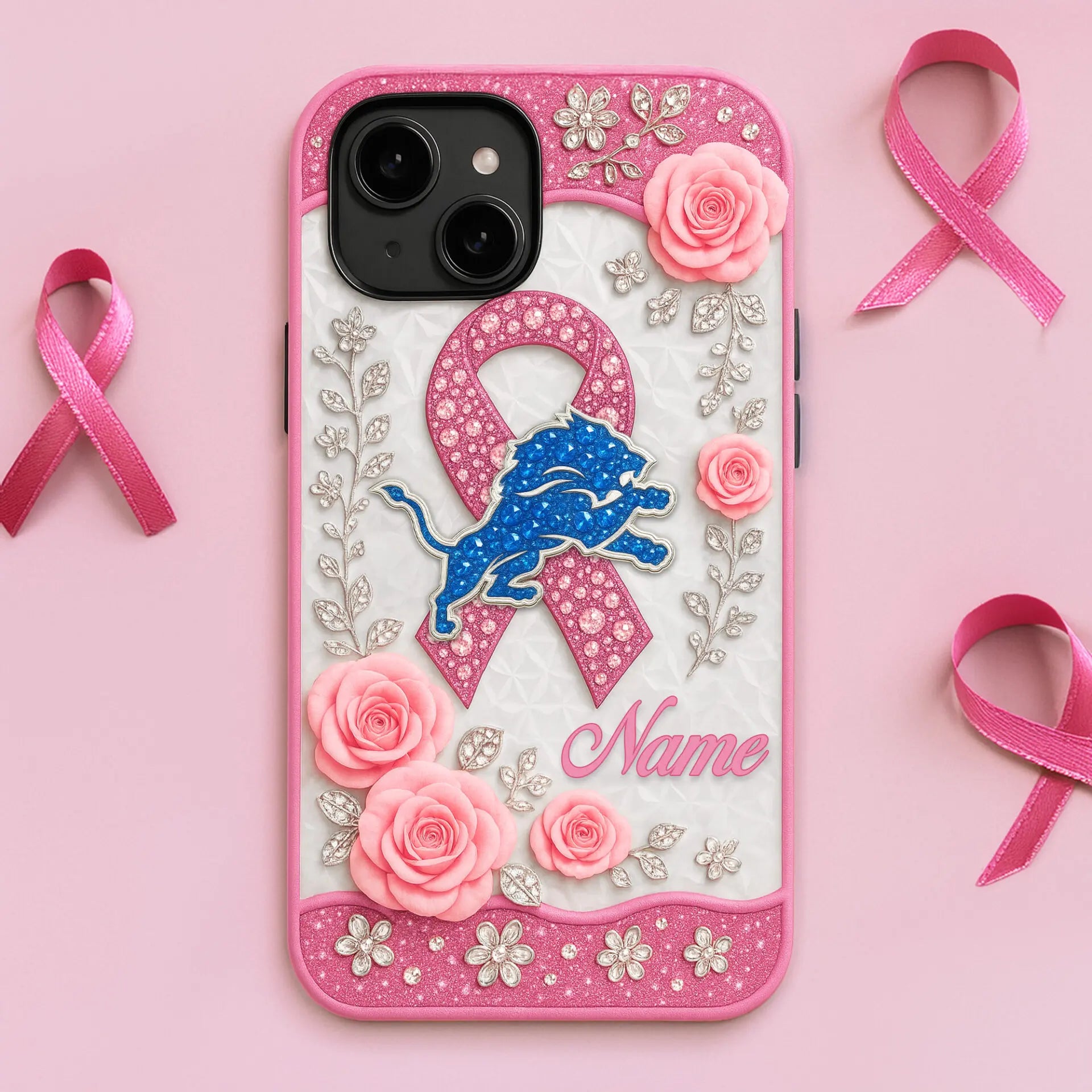 Detroit Lions | Premium NFL Breast Cancer Phonecase HI – HuddleStyle.com - Image 2