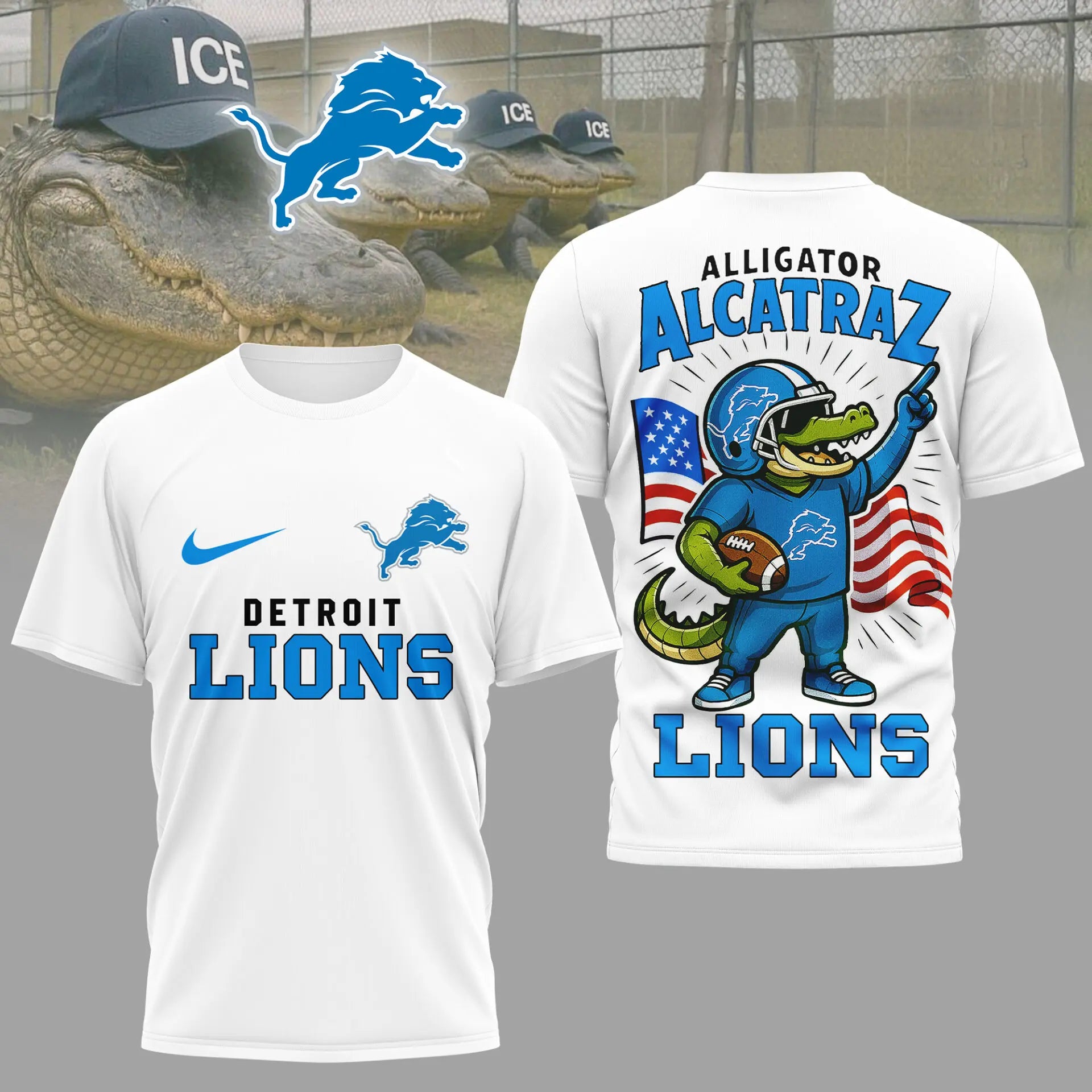 Detroit Lions | Premium NFL x Alligator Alcatraz 3D Shirt HI – HuddleStyle.com - Image 2