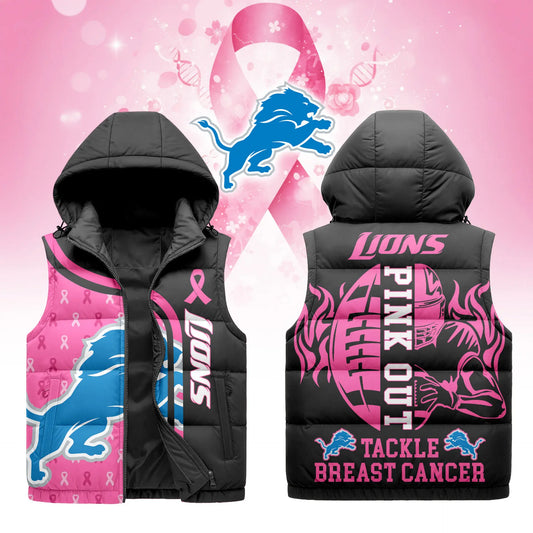 Detroit Lions | Premium NFL Pink Out Hooded Vest Puffer – HuddleStyle.com - Main
