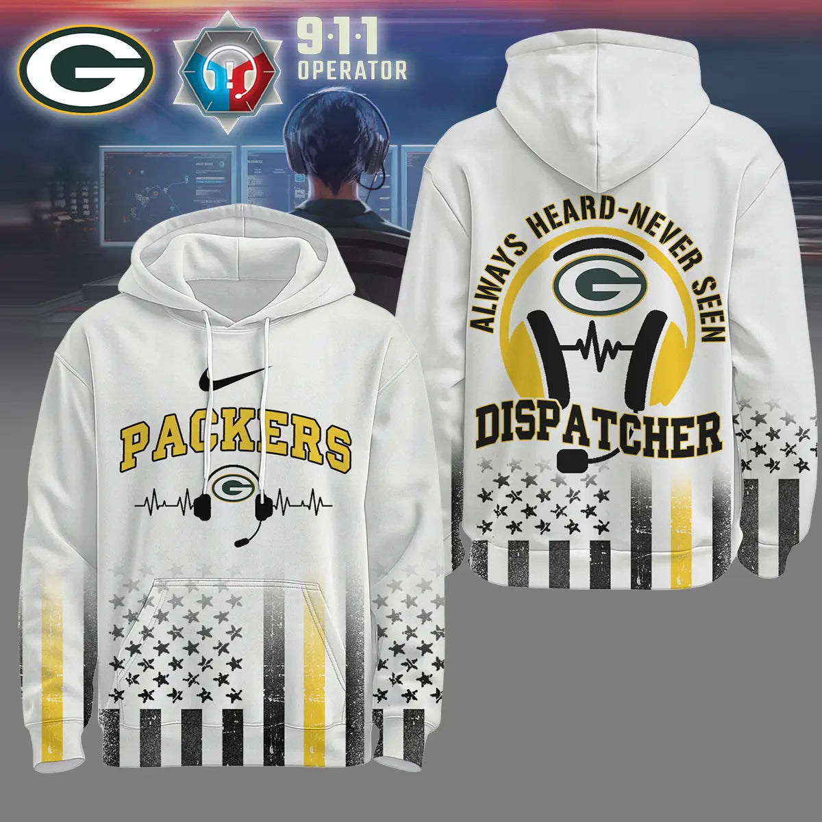 Green Bay Packers | Premium NFL Dispatcher Fan Hoodie – HuddleStyle.com - Main