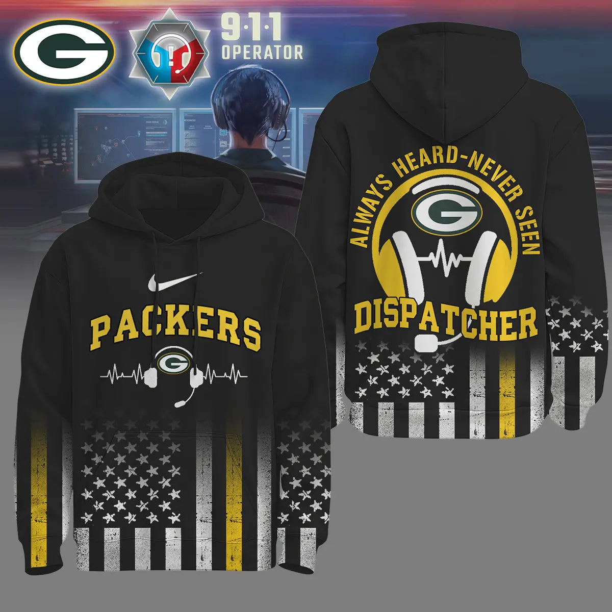 Green Bay Packers | Premium NFL Dispatcher Fan Hoodie – HuddleStyle.com - Image 2
