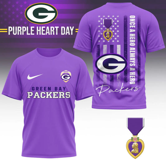 Green Bay Packers | Premium NFL Premium National Purple Heart Day 3D Shirt HI – HuddleStyle.com - Main