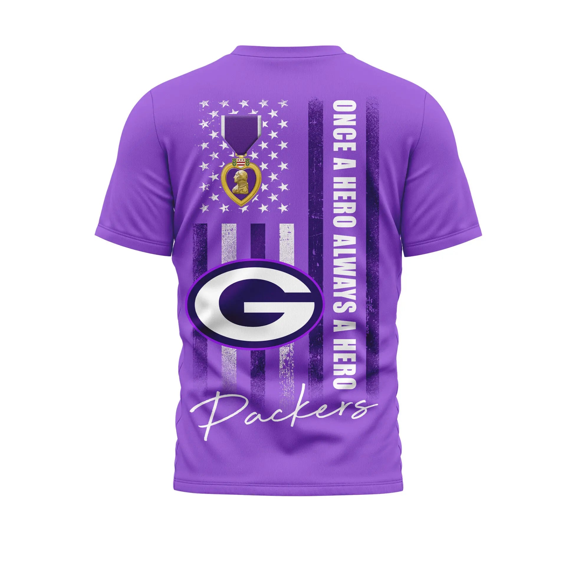 Green Bay Packers | Premium NFL Premium National Purple Heart Day 3D Shirt HI – HuddleStyle.com - Image 3