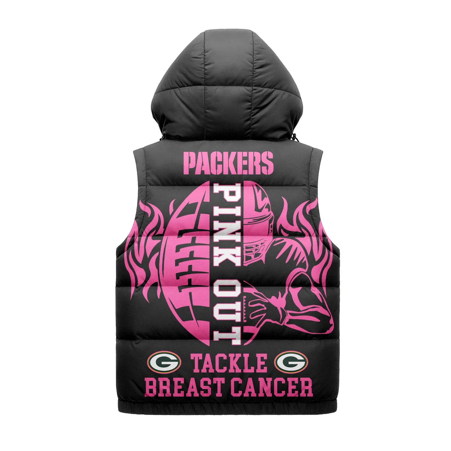 Green Bay Packers | Premium NFL Pink Out Hooded Vest Puffer – HuddleStyle.com - Image 2