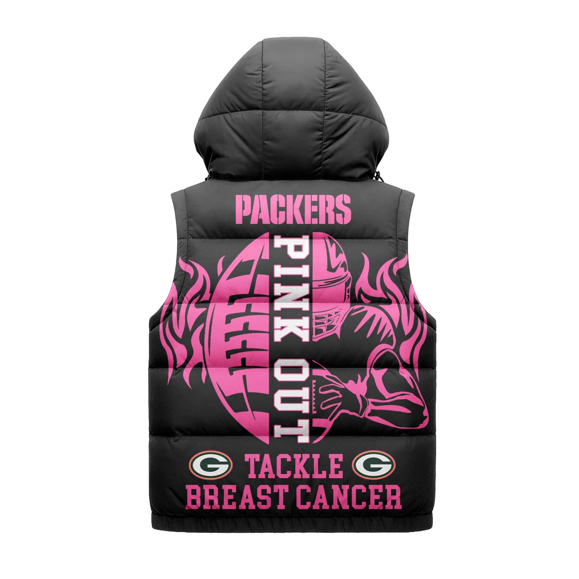 Green Bay Packers | Premium NFL Pink Out Hooded Vest Puffer – HuddleStyle.com - Image 2