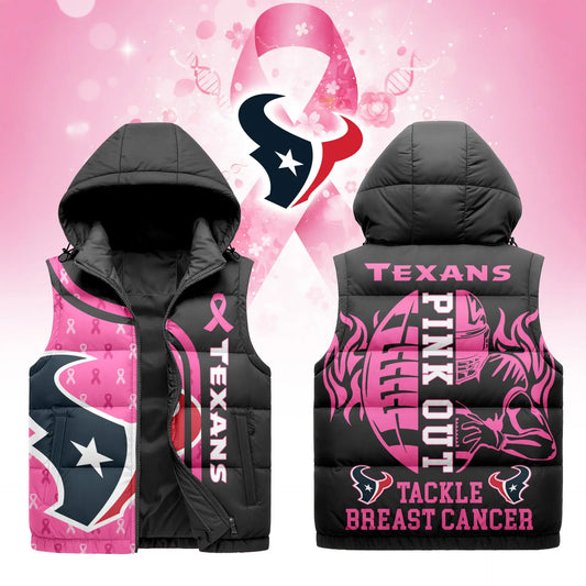 Houston Texans | Premium NFL Pink Out Hooded Vest Puffer – HuddleStyle.com - Main