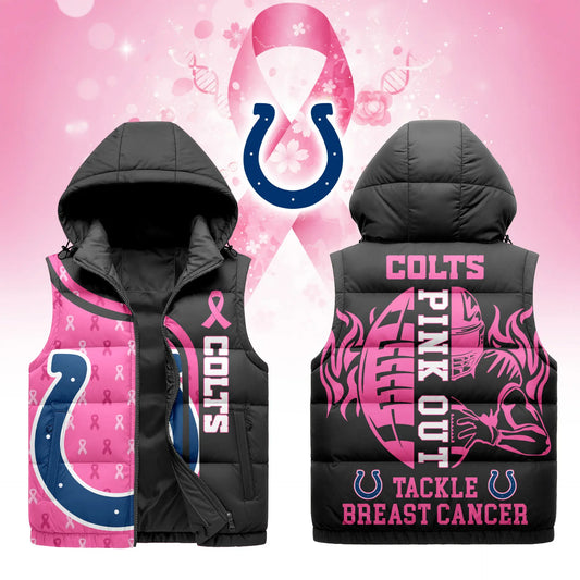Indianapolis Colts | Premium NFL Pink Out Hooded Vest Puffer – HuddleStyle.com - Main
