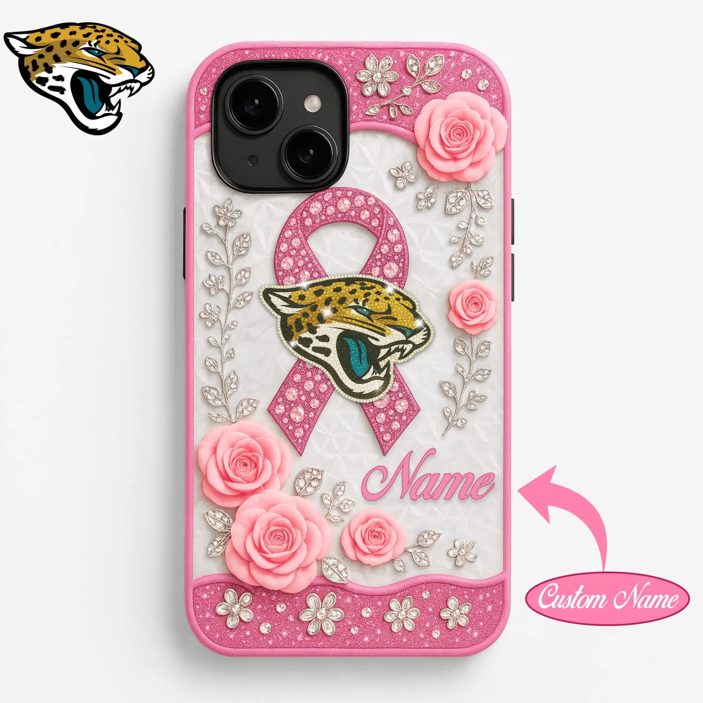 Jacksonville Jaguars | Premium NFL Breast Cancer Phonecase HI – HuddleStyle.com - Image 2