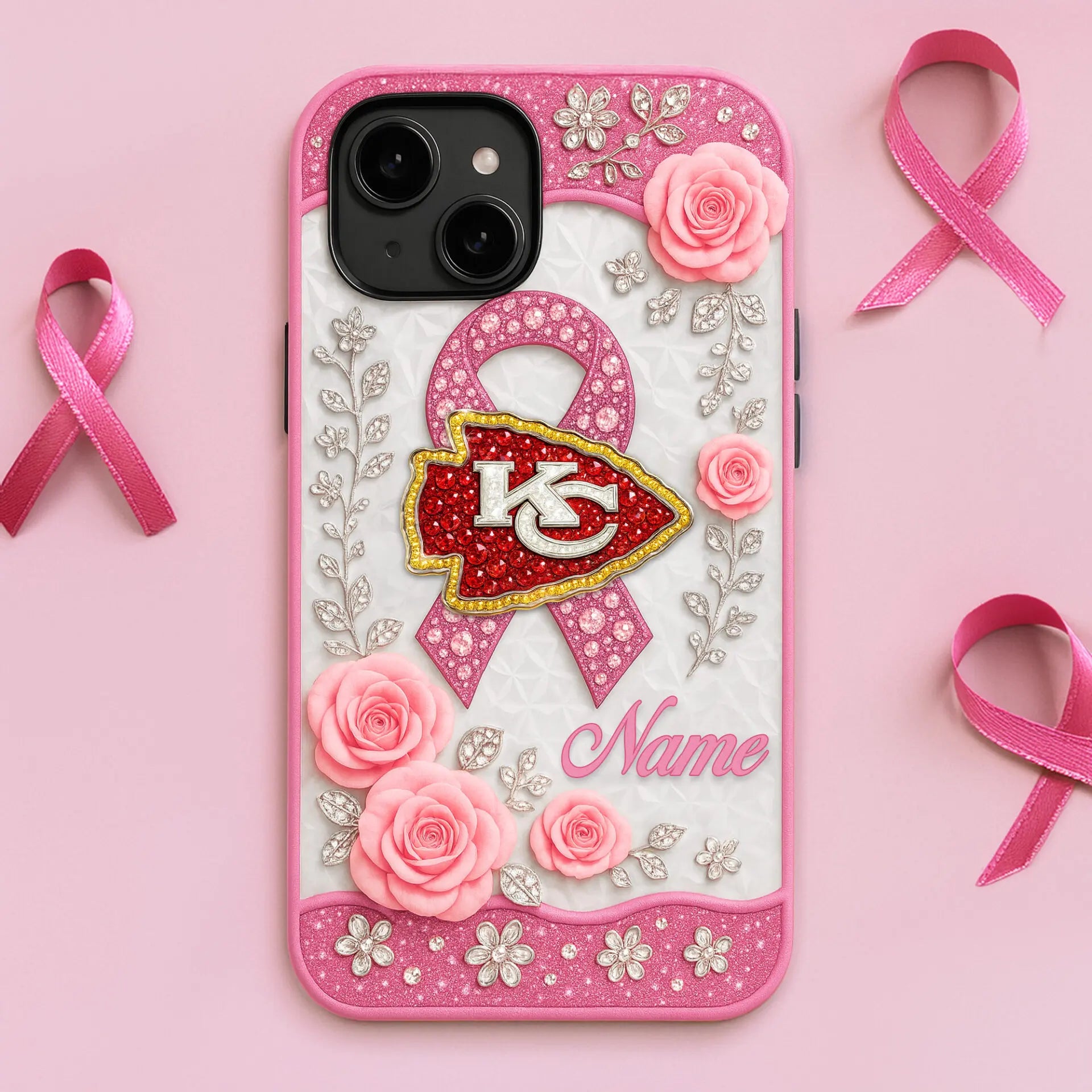 Kansas City Chiefs | Premium NFL Breast Cancer Phonecase HI – HuddleStyle.com - Image 2