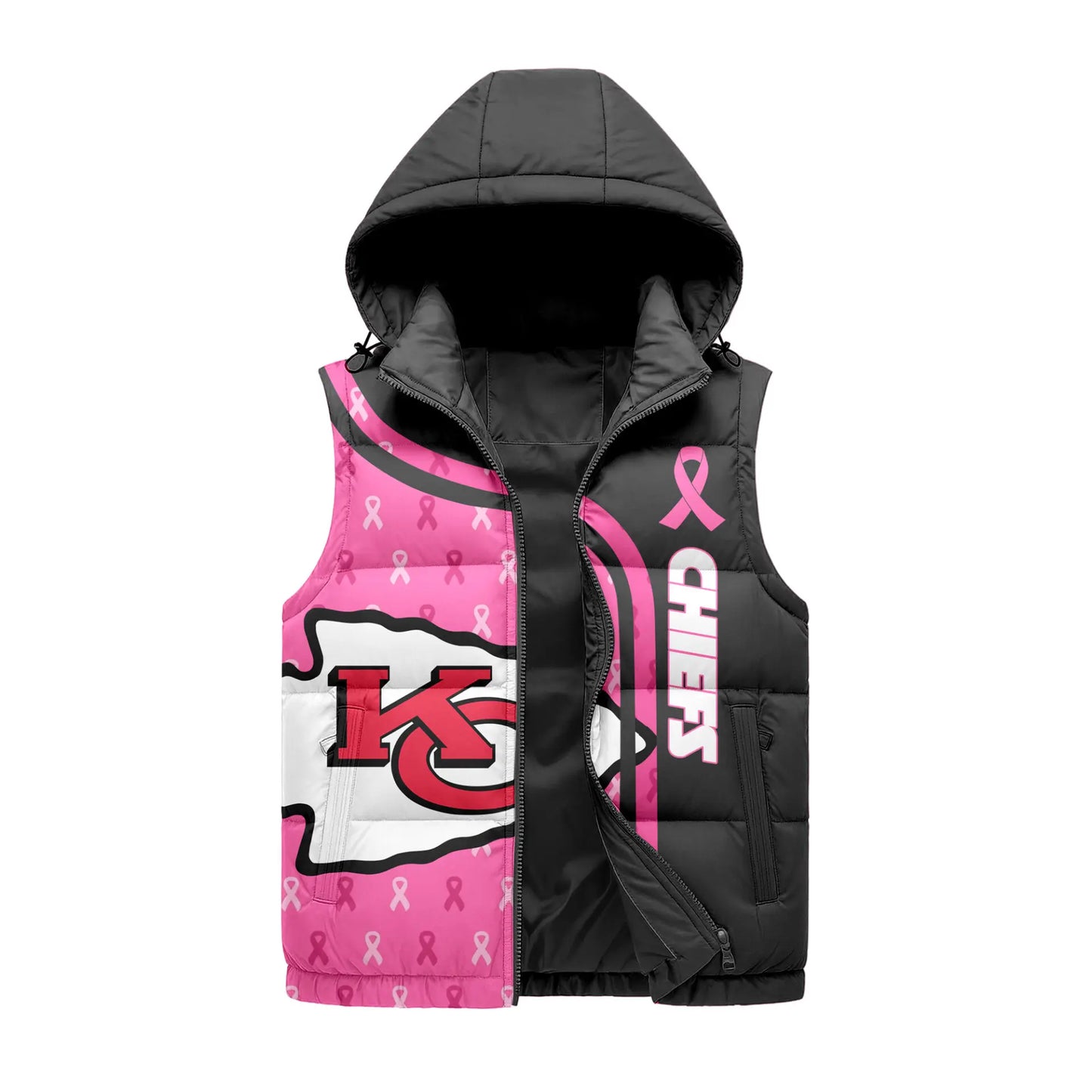 Kansas City Chiefs | Premium NFL Pink Out Hooded Vest Puffer x – HuddleStyle.com - Image 2