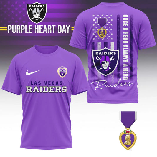 Las Vegas Raiders | Premium NFL Premium National Purple Heart Day 3D Shirt HI – HuddleStyle.com - Main