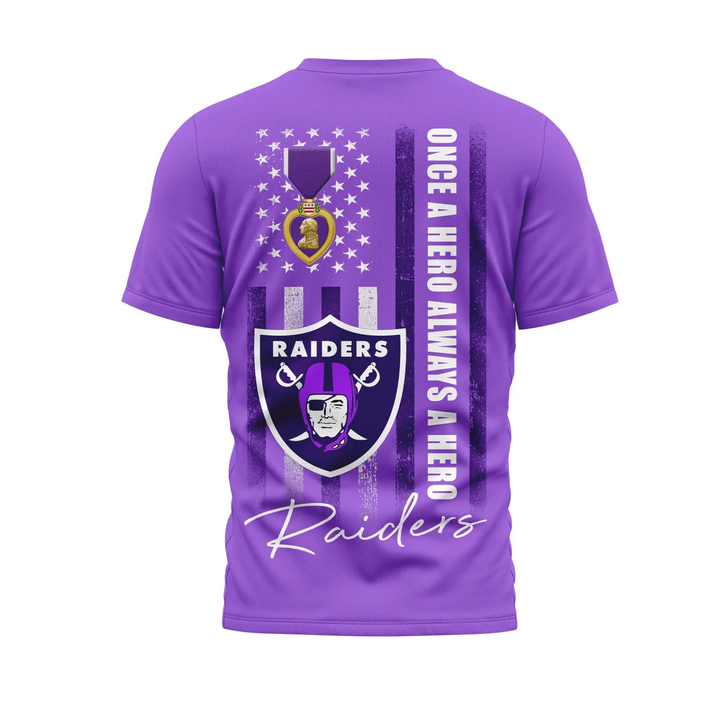 Las Vegas Raiders | Premium NFL Premium National Purple Heart Day 3D Shirt HI – HuddleStyle.com - Image 2