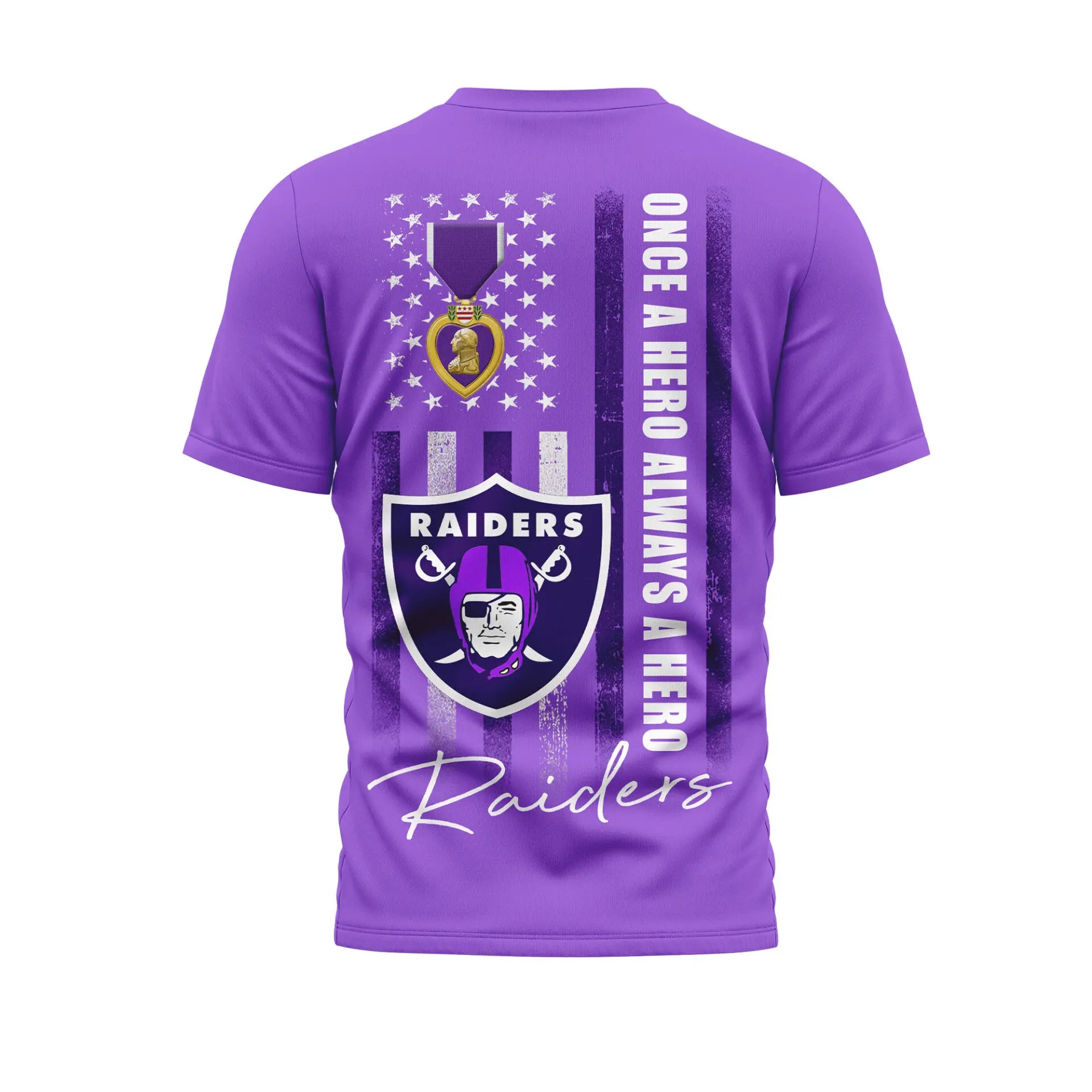 Las Vegas Raiders | Premium NFL Premium National Purple Heart Day 3D Shirt HI – HuddleStyle.com - Image 2