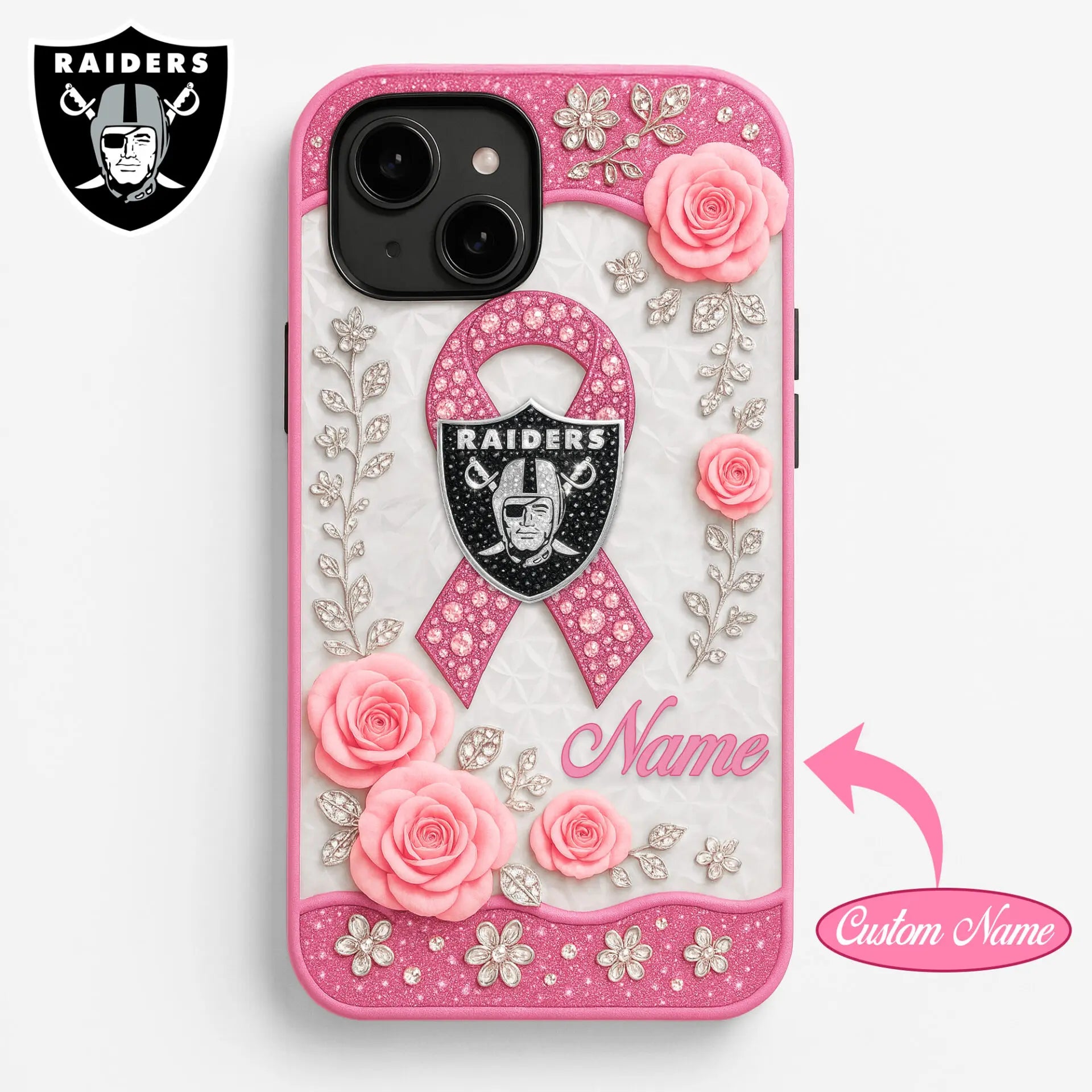 Las Vegas Raiders | Premium NFL Breast Cancer Phonecase HI – HuddleStyle.com - Main