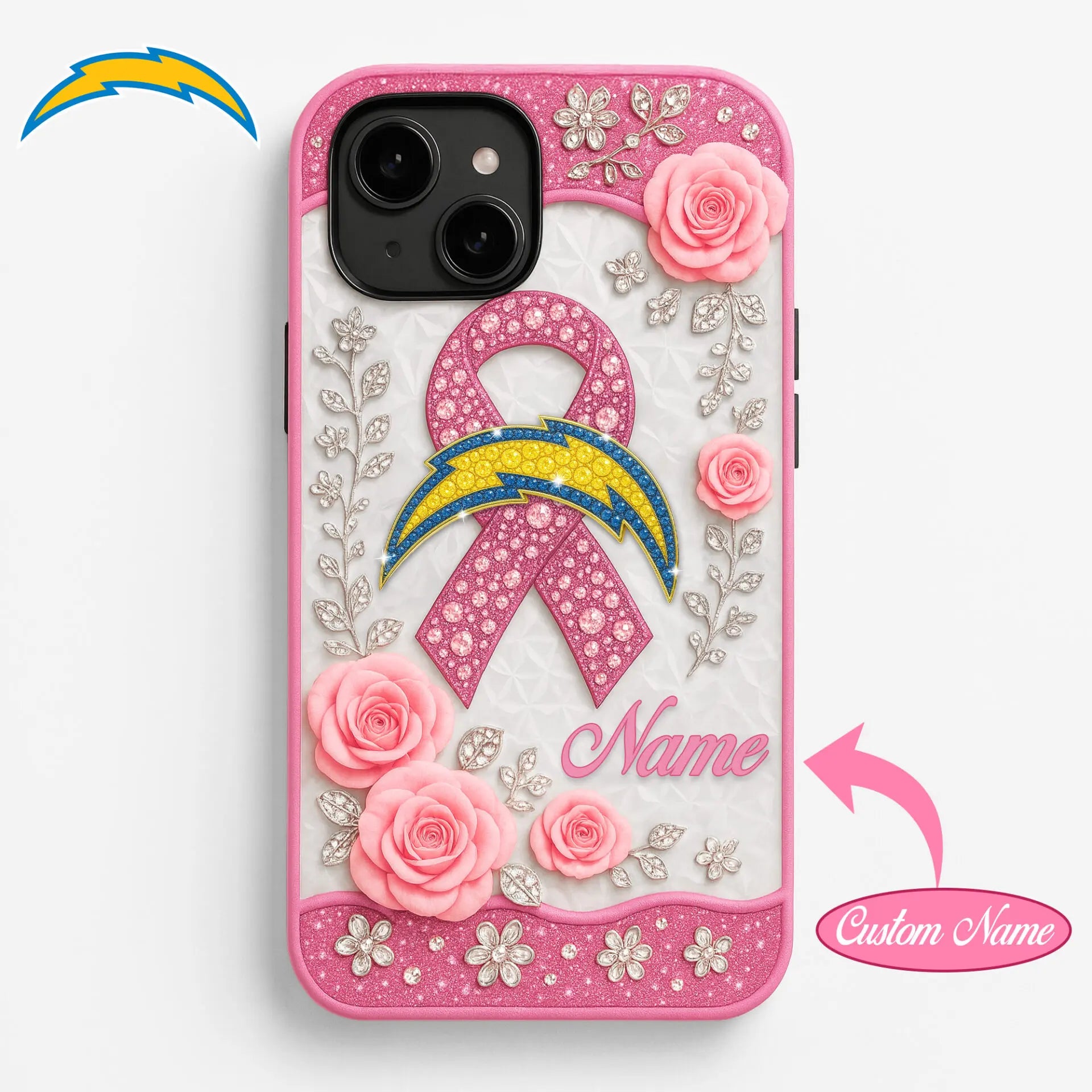 Los Angeles Chargers | Premium NFL Breast Cancer Phonecase HI – HuddleStyle.com - Image 2