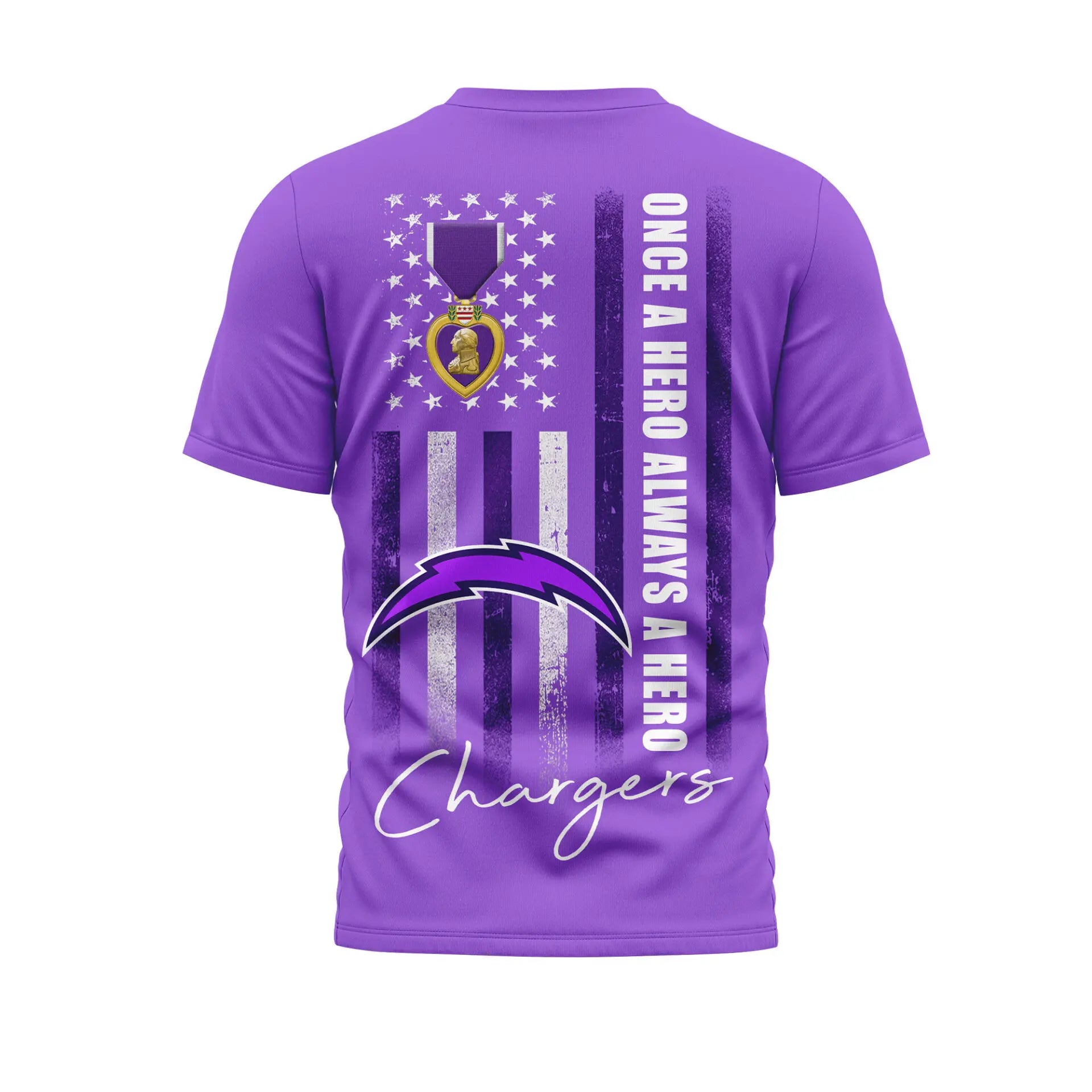 Los Angeles Chargers | Premium NFL Premium National Purple Heart Day 3D Shirt HI – HuddleStyle.com - Image 2