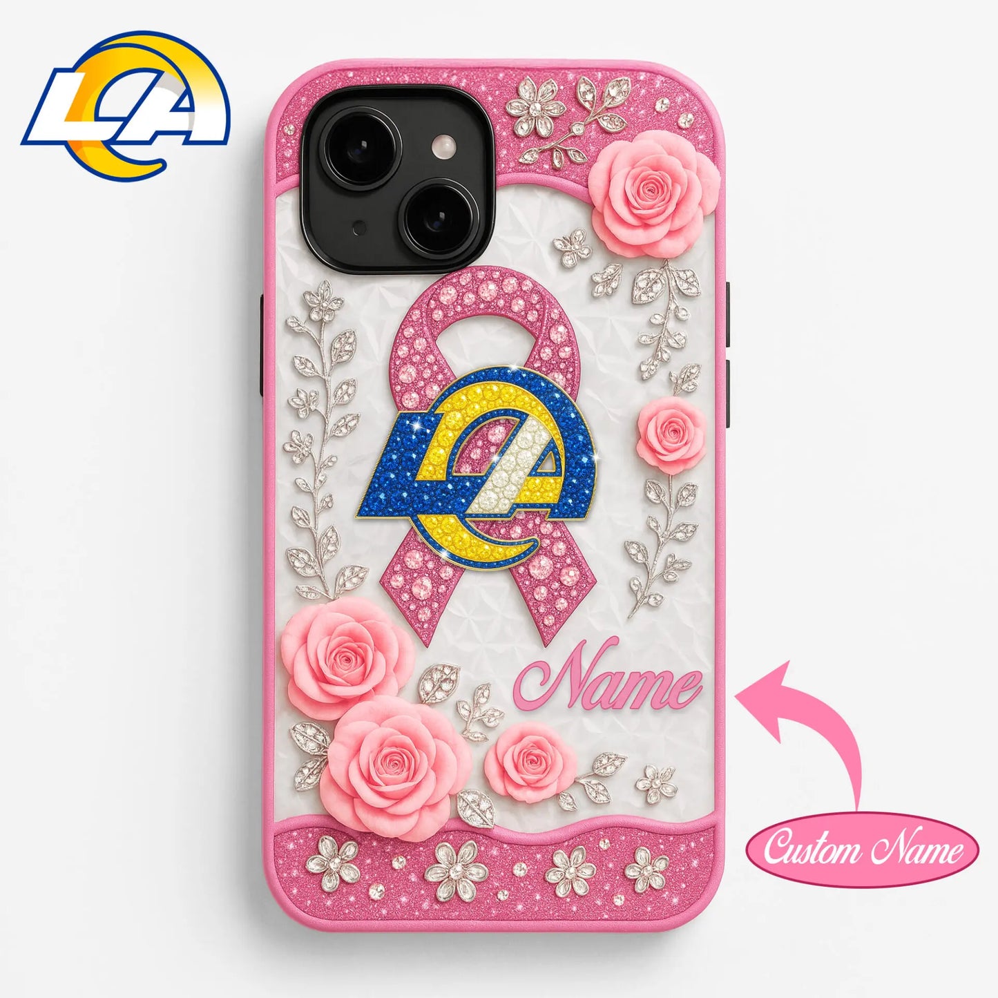 Los Angeles Rams | Premium NFL Breast Cancer Phonecase HI – HuddleStyle.com - Main