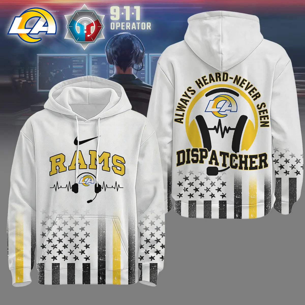 Los Angeles Rams | Premium NFL Dispatcher Fan Hoodie – HuddleStyle.com - Image 2