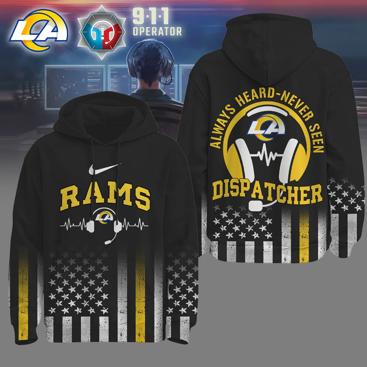 Los Angeles Rams | Premium NFL Dispatcher Fan Hoodie – HuddleStyle.com - Image 3