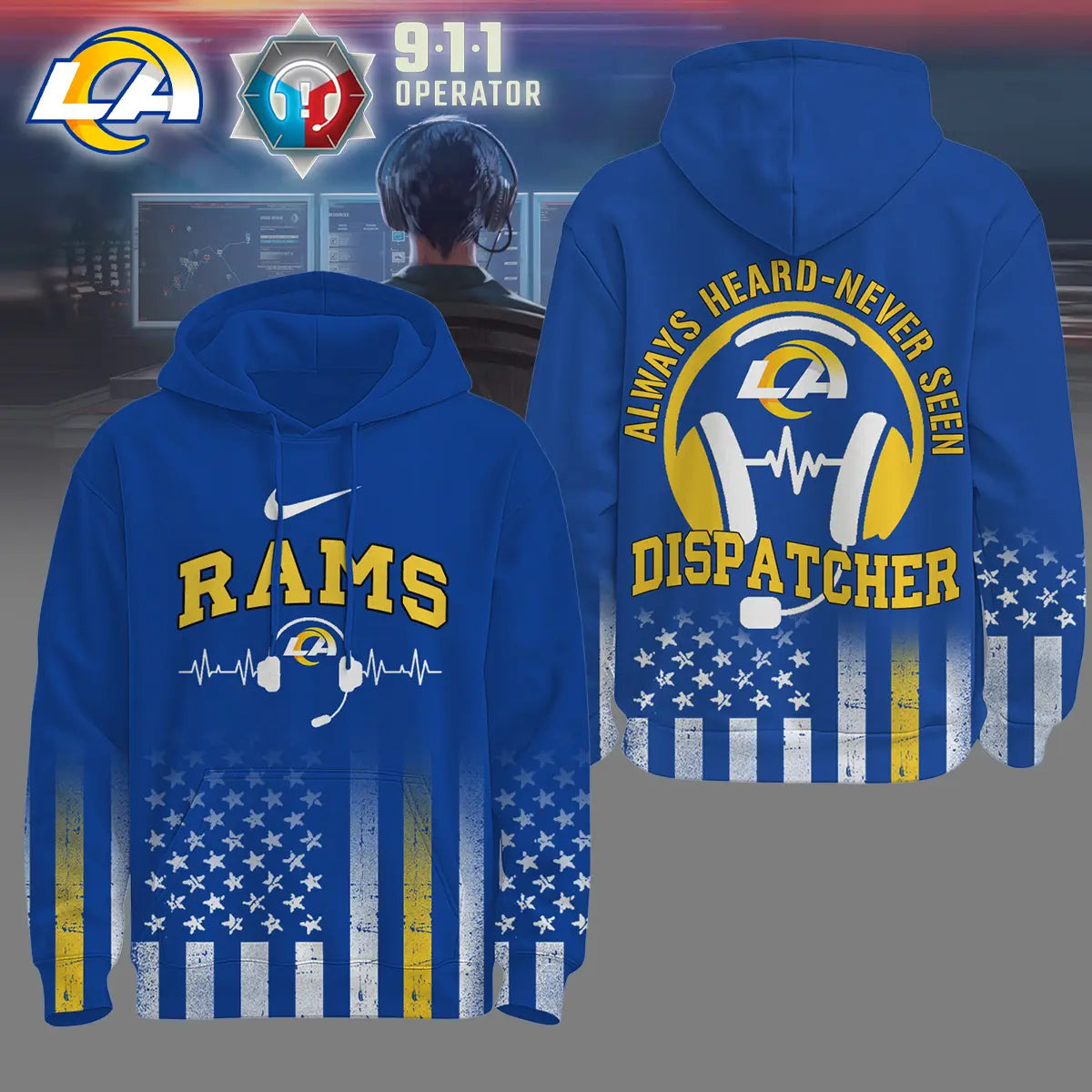 Los Angeles Rams | Premium NFL Dispatcher Fan Hoodie – HuddleStyle.com - Main