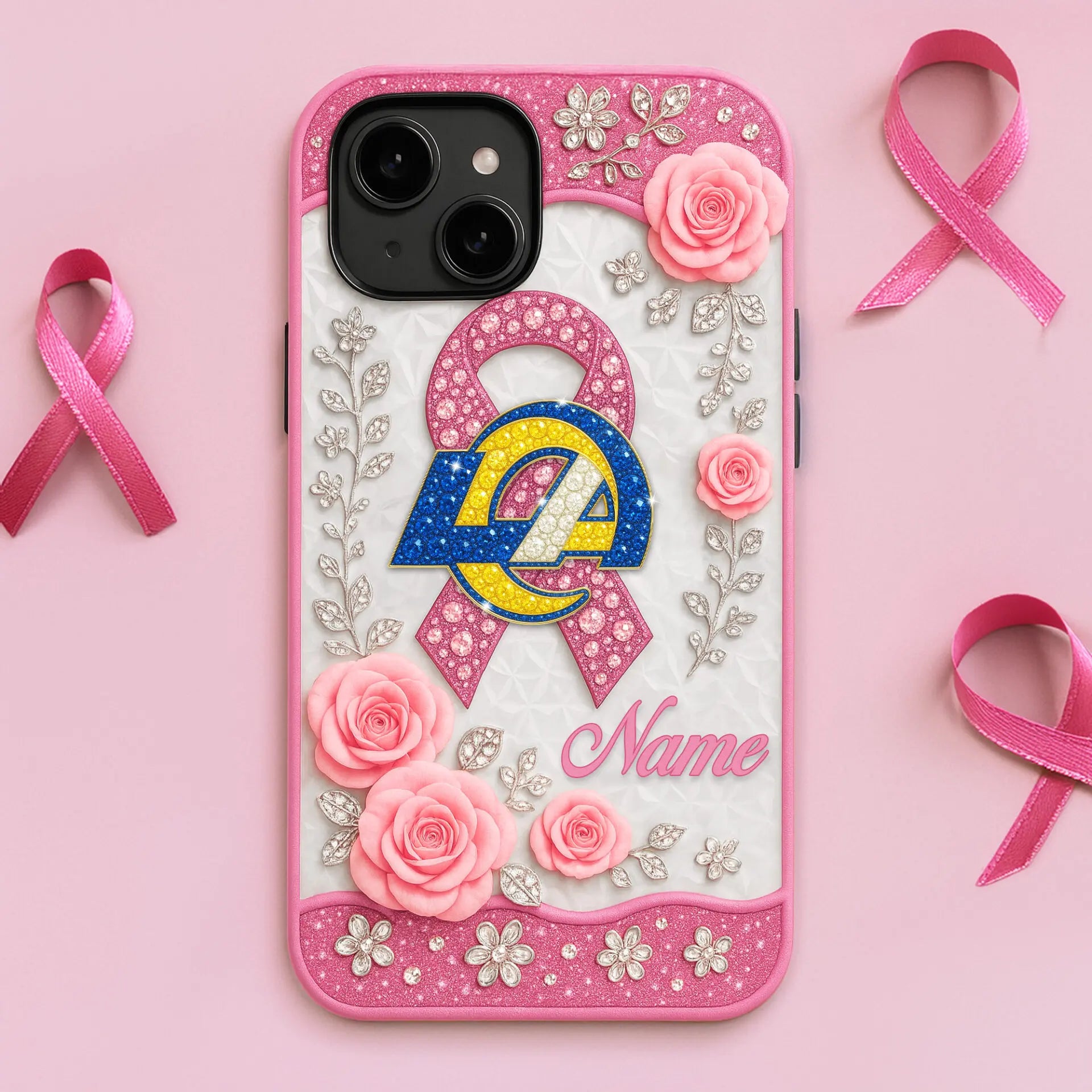 Los Angeles Rams | Premium NFL Breast Cancer Phonecase HI – HuddleStyle.com - Image 2