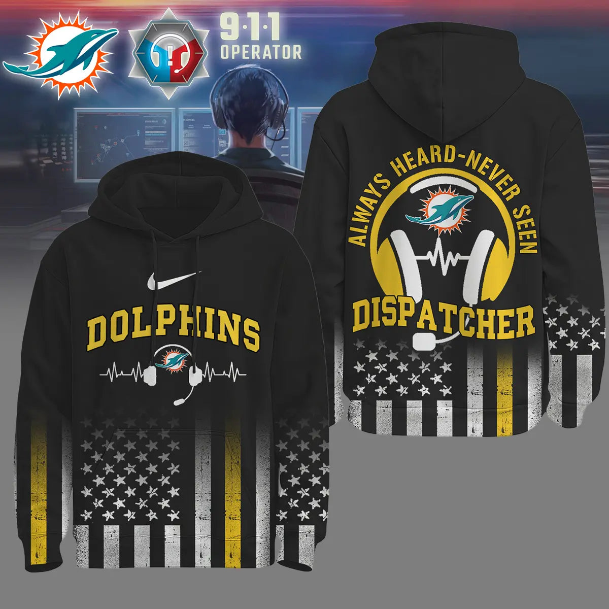 Miami Dolphins | Premium NFL Dispatcher Fan Hoodie – HuddleStyle.com - Image 2
